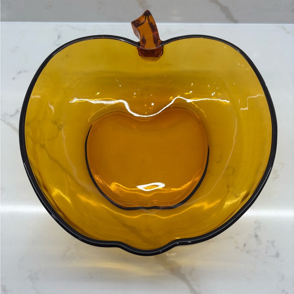 Vintage Hazel Atlas Amber Glass Apple-Shaped Bowl